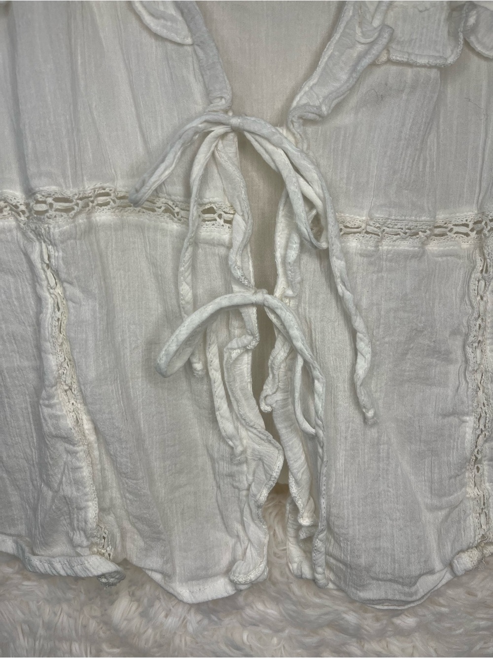 Zara Romantic Lace-Trimmed Tie-Front Blouse - White - Picture 3 of 5